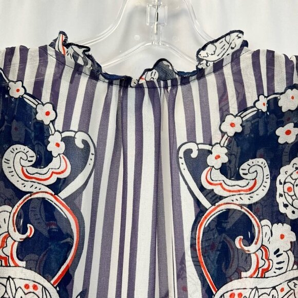 Cabi Womens Peplum Top Multicolor Paisley Stripe Sleeveless V Neck Sheer S - Picture 4 of 11